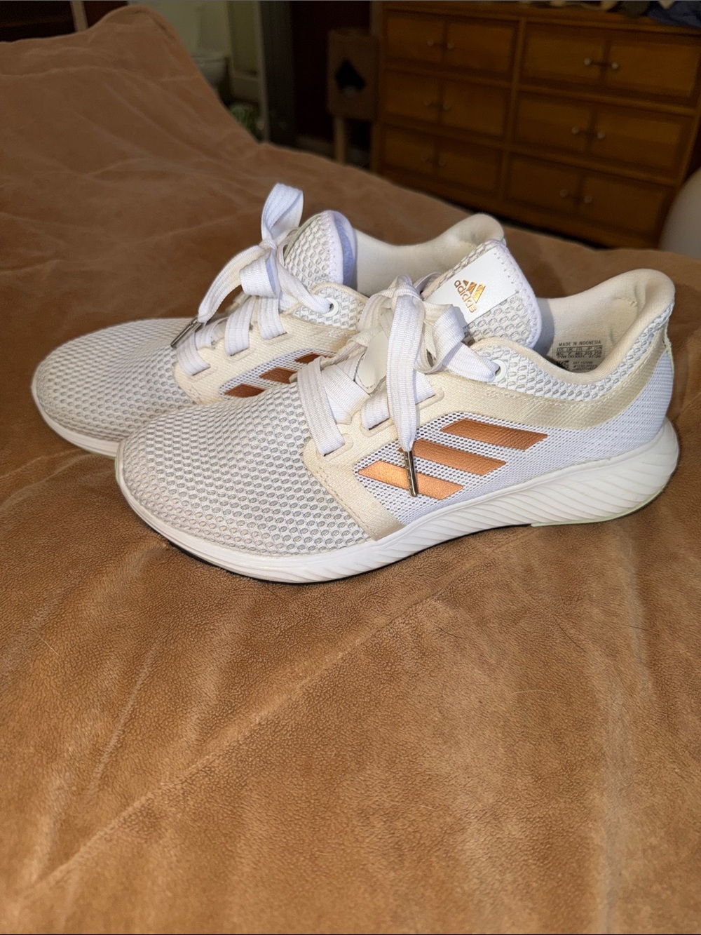 Adidas Edge Lux  Women’s White Sneakers with Rose Gold Stripes